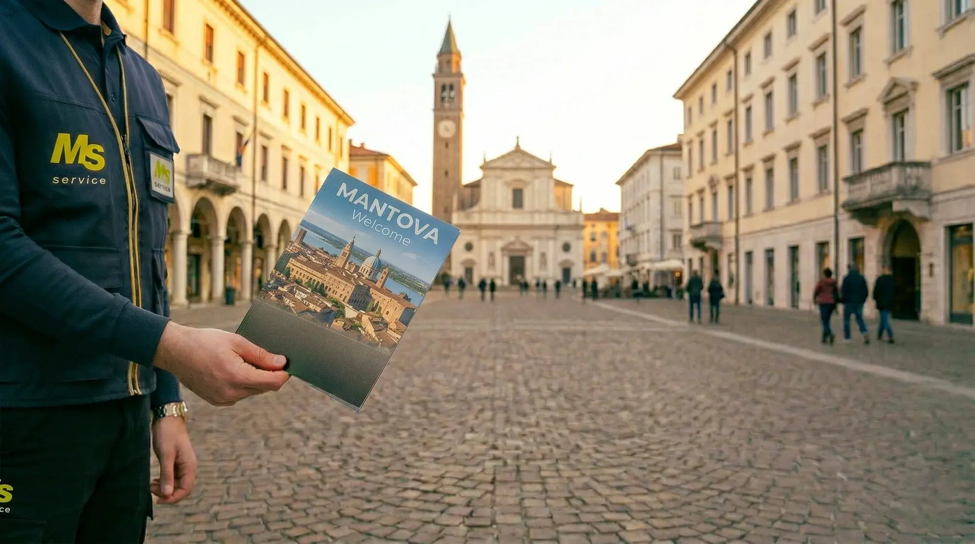 Operatore MS Service distribuisce volantini a Mantova con geolocalizzazione GPS certificata